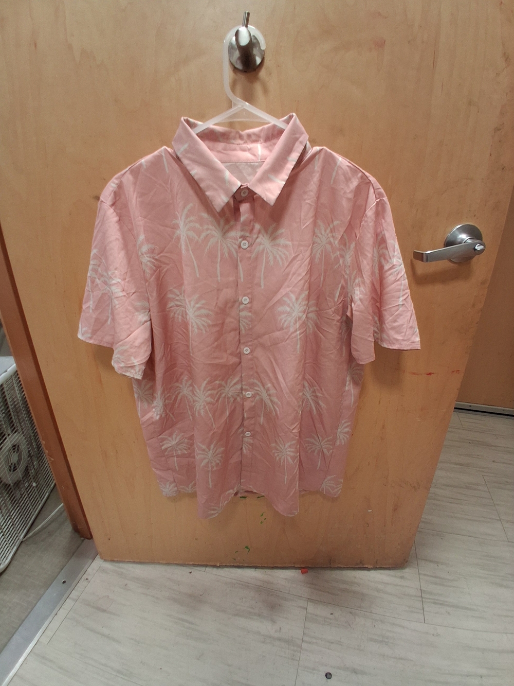Men's Casual Short-Sleeve Pink Palm-Print Button-Down Shirt